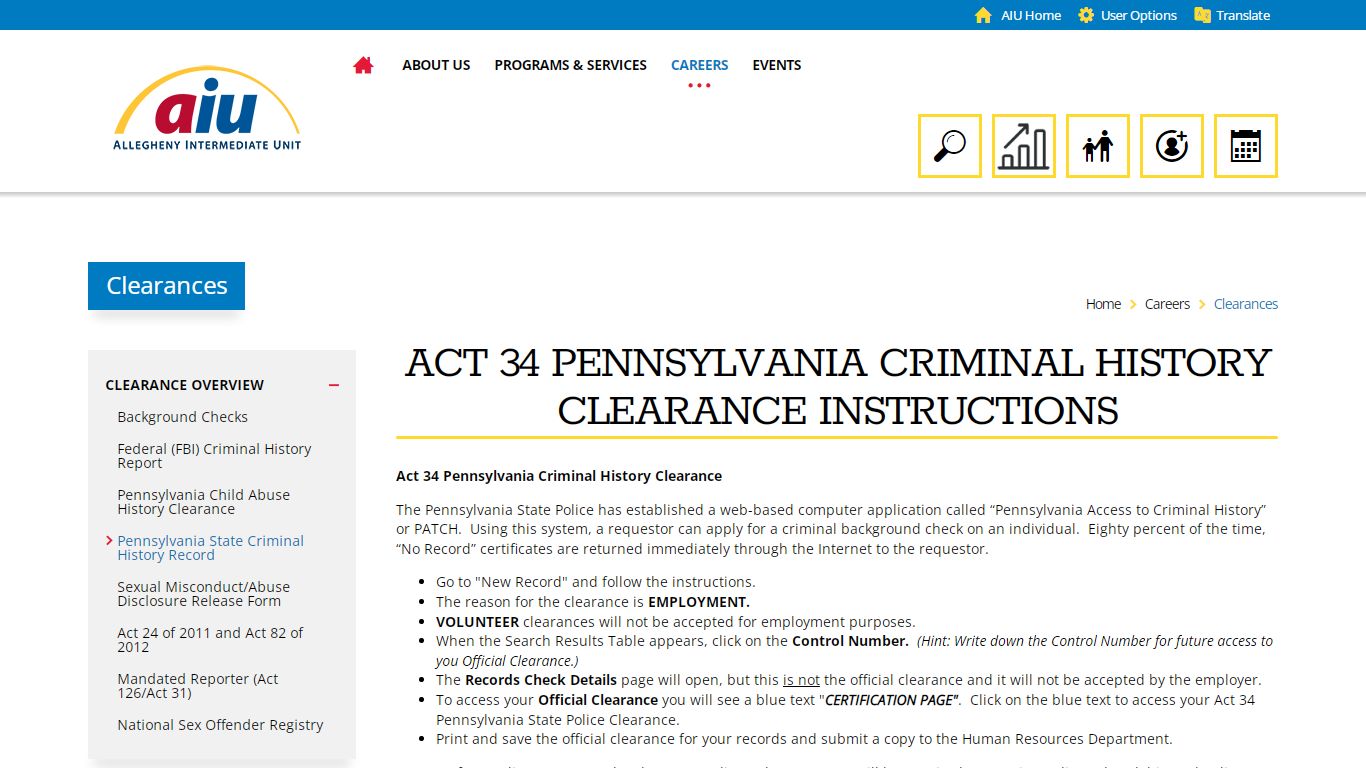Clearances / Pennsylvania State Criminal History Record